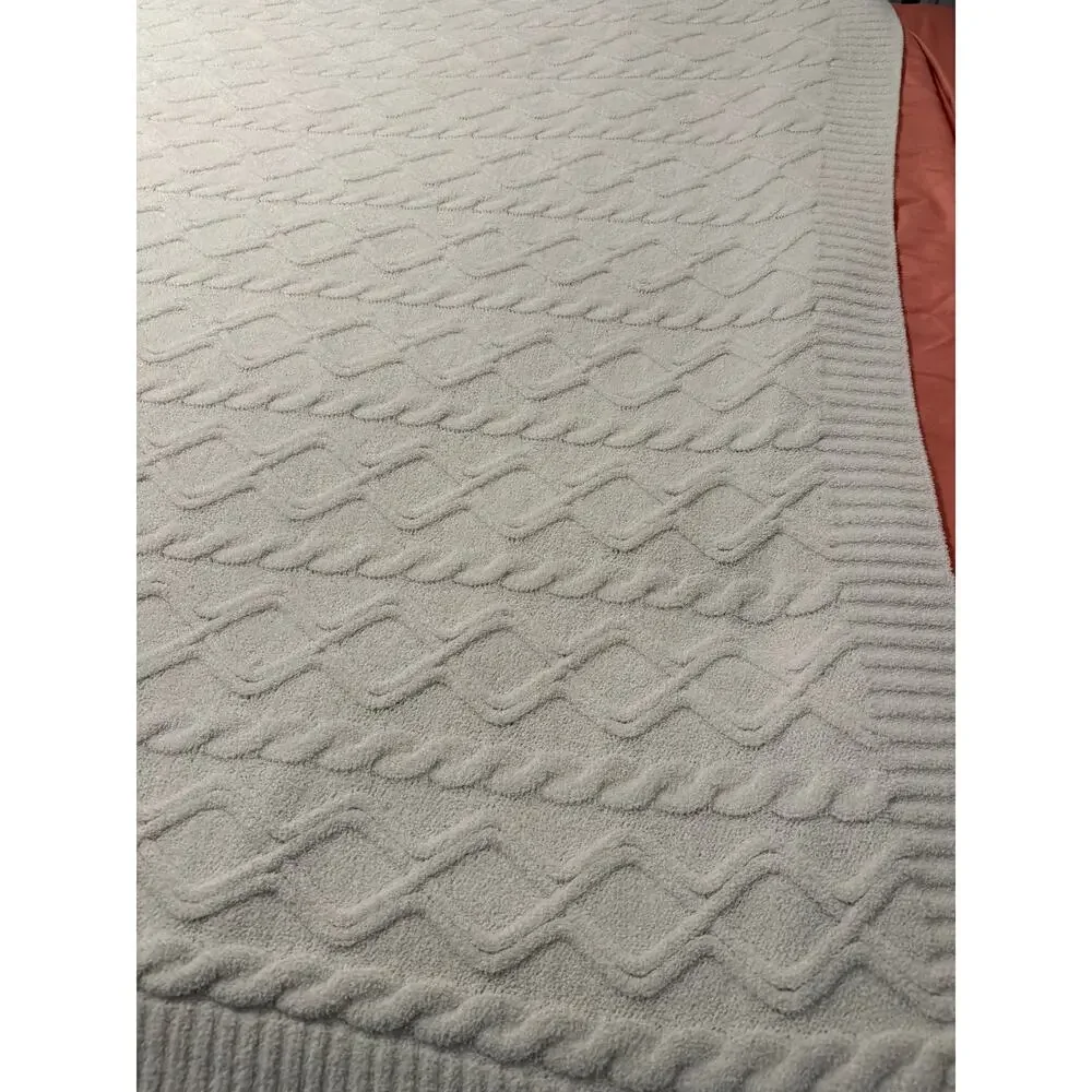 Nicole Miller Artelier Cable Knit Throw Blanket Cottagecore Hygge Cream 55x66